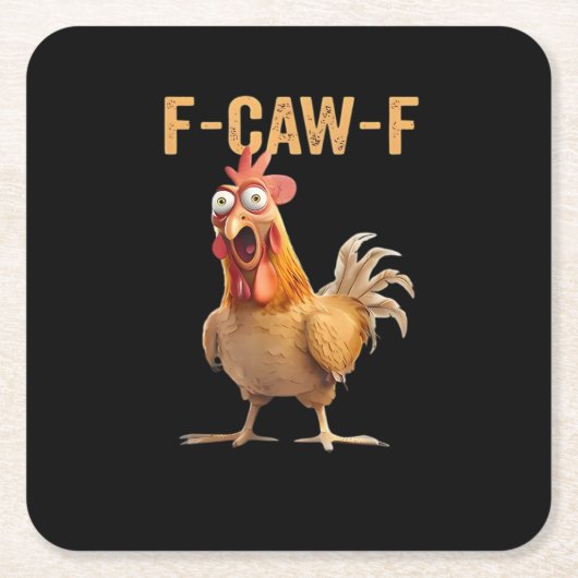 F Caw F Funny Chicken Humor Rooster Meme Classic スクエアペーパーコースター (正面)