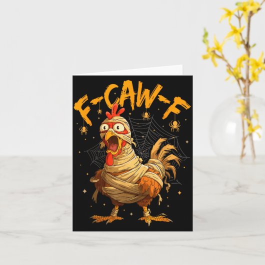 F-caw-f Funny Chicken Mummy Halloween Humor F-caw- カード (黄色い花)