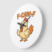 F-CAW-F Funny Chicken | Quote Rooster Meme T-shirt ラージ壁時計 (傾斜)