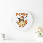 F-CAW-F Funny Chicken | Quote Rooster Meme T-shirt ラージ壁時計 (ホーム)