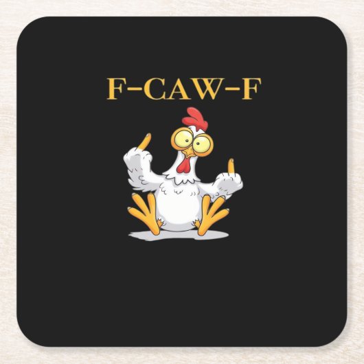 F-Caw-F Funny Chicken Retro Classic スクエアペーパーコースター (正面)