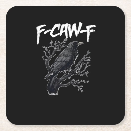 F-Caw-F Funny Crow Minimal Clean スクエアペーパーコースター (正面)