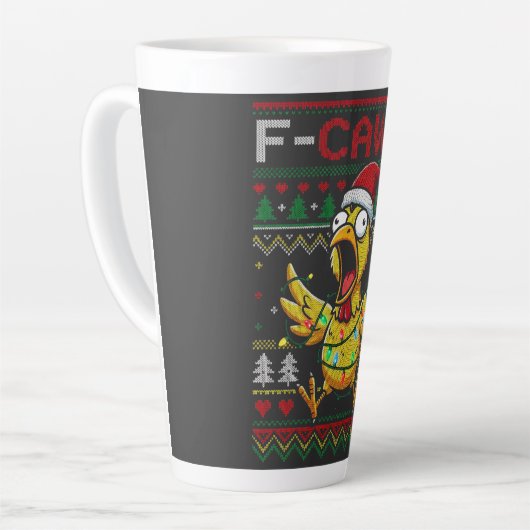 F-CAW-F Funny Screaming Chicken Ugly Christmas カフェラテマグ (左アングル)
