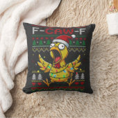 F-CAW-F Funny Screaming Chicken Ugly Christmas クッション (ブランケット)
