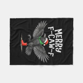 F-caw-f Merry Christmas Funny Crow Raven フリースブランケット (正面(横))