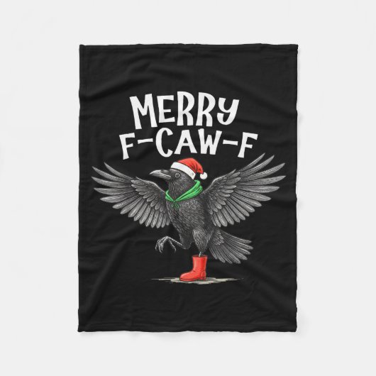 F-caw-f Merry Christmas Funny Crow Raven フリースブランケット (正面)