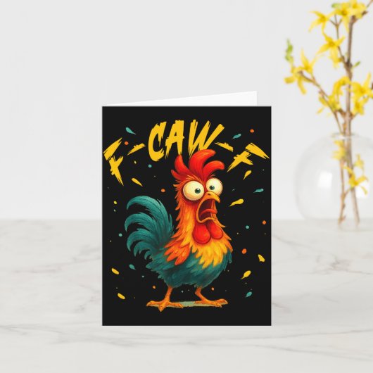 F Caw F Rooster Funny Bird Chicken Whisperer Fawk  カード (黄色い花)