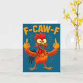 F Caw F Rooster Funny Sarcastic Chicken Middle Fin カード (黄色い花)