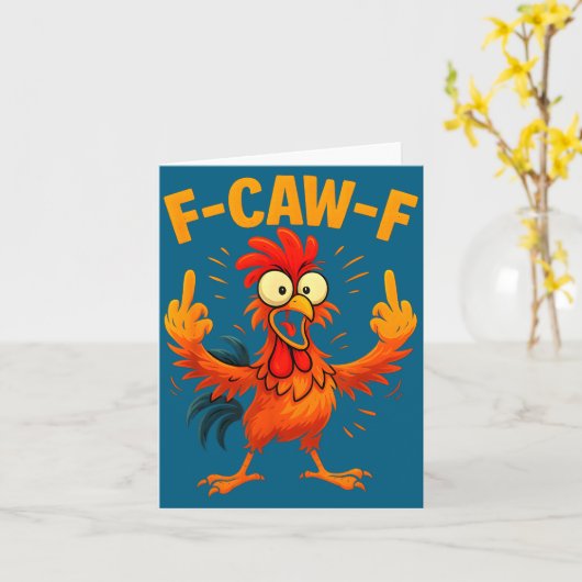 F Caw F Rooster Funny Sarcastic Chicken Middle Fin カード (黄色い花)