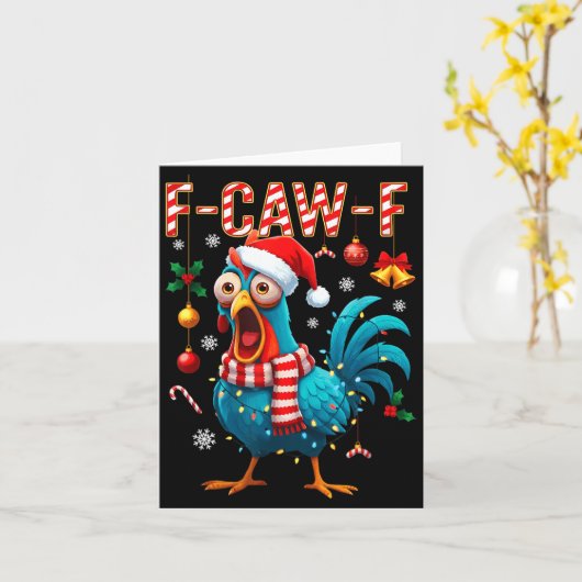 F-caw-f Rooster Meme Funny Chicken Fcawk Christmas カード (黄色い花)