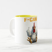 F-Caw-F Rooster Meme | Funny Chicken Pun | Rooster ツートーンマグカップ (正面左)