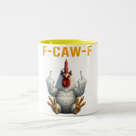 F-Caw-F Rooster Meme | Funny Chicken Pun | Rooster ツートーンマグカップ (中央)