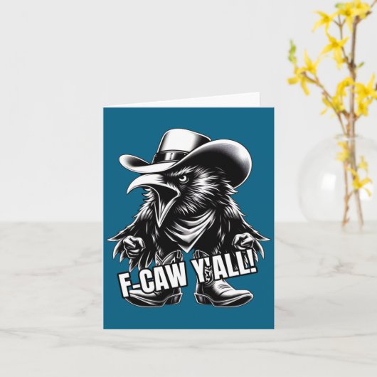 F-caw Y'all Crow Redneck Cowboy Hat Cussing Angry  カード (黄色い花)