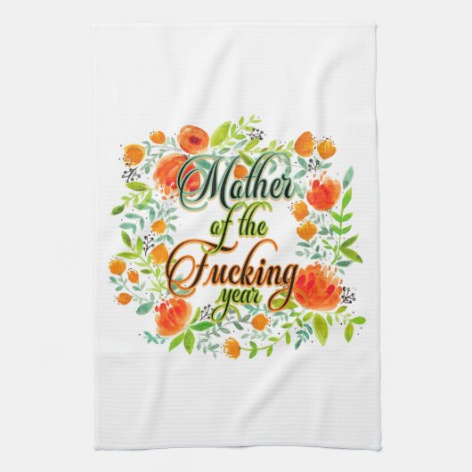 F*cking年ワイルドフラワーフローラ母の母 キッチンタオル (縦)