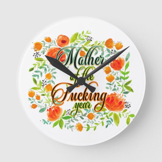 F*cking年ワイルドフラワーフローラ母の母 ラウンド壁時計 (正面)