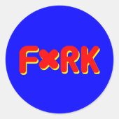 F*RK – 検閲よくはしゃぐフォークデザインNo 2 ラウンドシール (正面)