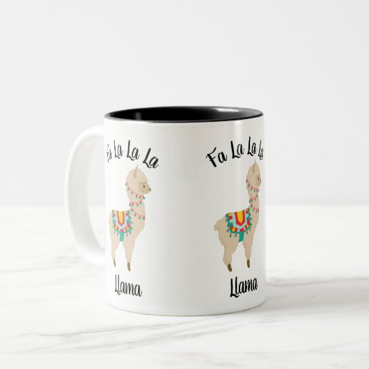 FaのLaのLaのLaのラマのクリスマスの照明の茶コーヒー・マグ ツートーンマグカップ (正面左)