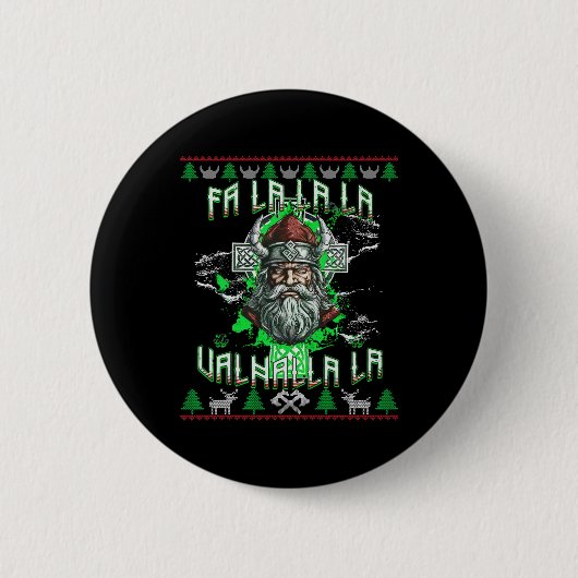 Fa La 8 Valhalla Santa Hat Viking Skull Christmas  缶バッジ (正面)