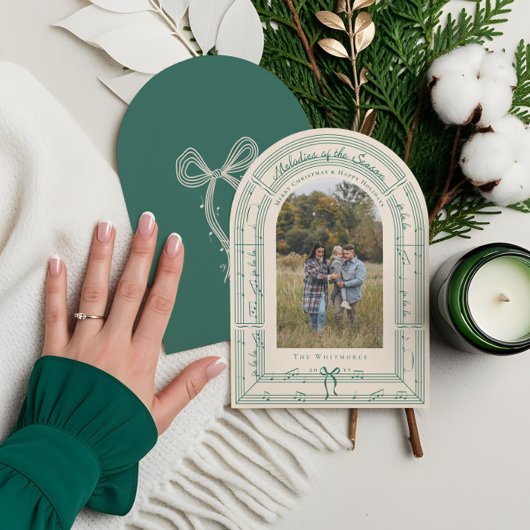 Fa La Bowシートミュージックアーチフォトクリスマスカード 招待状