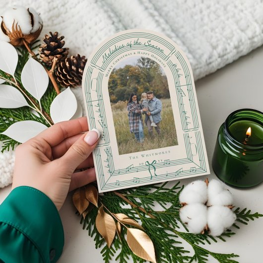 Fa La Bowシートミュージックアーチフォトクリスマスカード 招待状