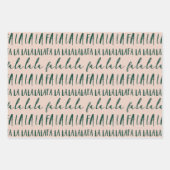 FA LA LAグリーン&ピンクのタイポグラフィのクリスマスキャロル ラッピングペーパーシート (正面)