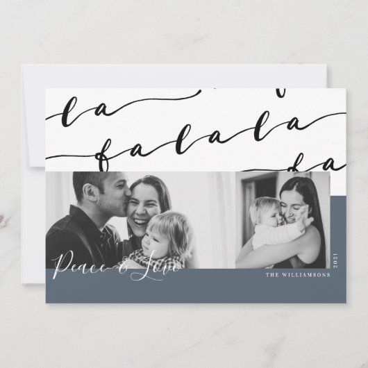 FA LA LAブラック&ブルーのタイポグラフィックのクリスマスフォト シーズンカード (正面)