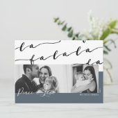 FA LA LAブラック&ブルーのタイポグラフィックのクリスマスフォト シーズンカード (スタンド正面)