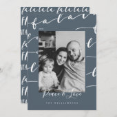 FA LA LAブラック&ブルーのタイポグラフィックのクリスマスフォト シーズンカード (正面/裏面)