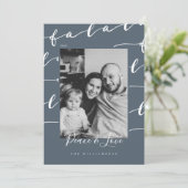 FA LA LAブラック&ブルーのタイポグラフィックのクリスマスフォト シーズンカード (スタンド正面)