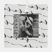 FA LA LAホワイト書道クリスマスフォト ガラスオーナメント (裏面)