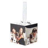 FA LA LAモダンタイポグラフィミニマル家族の写真 キューブオーナメント (正面アングル)