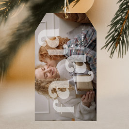 Fa La La オーバーレイ タイポグラフィのフォトクリスマス ギフトタグ