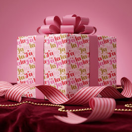Fa La La ガーリーピンクの華やかなタイポグラフィッククリスマス ラッピングペーパー