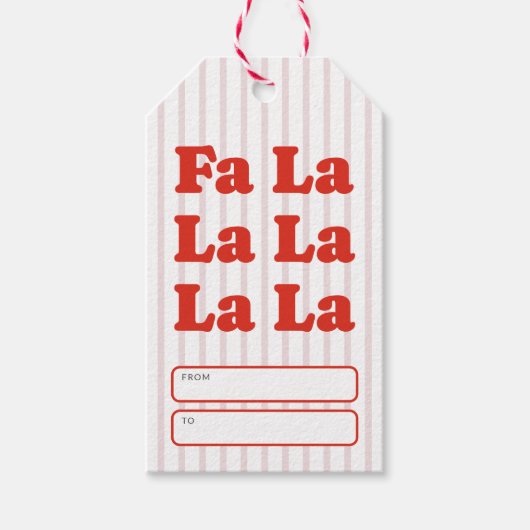 Fa La La クリスマス 遊び心あふれるストライプ ギフトタグ (正面)