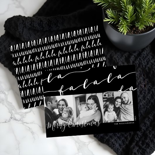 FA LA LA Black & White Typographic Christmas Photo シーズンカード