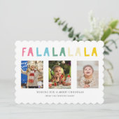 Fa La La Christmas 3 Photo Collage カラフル Cute シーズンカード (スタンド正面)