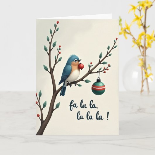 Fa La La Christmas Bird Card カード (黄色い花)