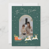 Fa La La Christmas Llama Reindeers & Sleigh写真 シーズンカード (正面)