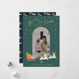 Fa La La Christmas Llama Reindeers & Sleigh写真 シーズンカード