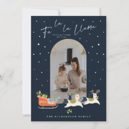 Fa La La Christmas Llama Reindeers & Sleigh写真 シーズンカード