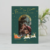 Fa La La Christmas Llama Reindeers & Sleigh写真 箔シーズンカード (立ち正面)