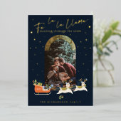 Fa La La Christmas Llama Reindeers & Sleigh写真 箔シーズンカード (立ち正面)
