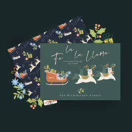 Fa La La Christmas Llama Reindeers & Sleigh Gives シーズンカード