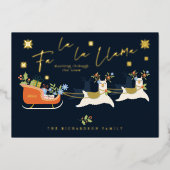 Fa La La Christmas Llama Reindeers & Sleigh Gives 箔シーズンカード (正面)