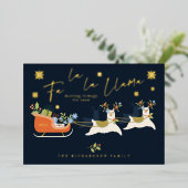 Fa La La Christmas Llama Reindeers & Sleigh Gives 箔シーズンカード (立ち正面)
