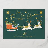 Fa La La Christmas Llama Reindeers & Sleigh Gives 箔シーズンカード (正面)