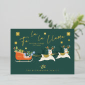 Fa La La Christmas Llama Reindeers & Sleigh Gives 箔シーズンカード (立ち正面)