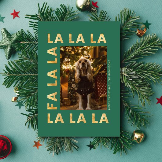 Fa la la Cute Pet Dog Christmas Family Photo シーズンカード