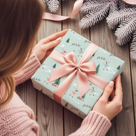 Fa La La Cute Pink Elf Ice Skating Girly  ラッピングペーパー