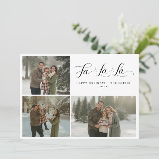 Fa La La Elegant Script Family Photo シーズンカード (スタンド正面)